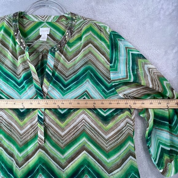 Chico's Tunic Blouse Watercolor Chevron Lorelai II Top with Sequins Womens Size - Picture 8 of 15